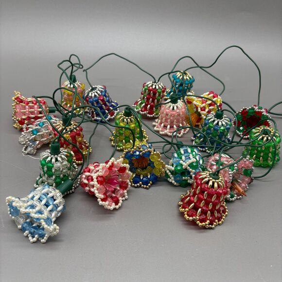Vintage Beaded Bell Christmas Lights Covers 20 w/ Strand Flower Bulbs Parts READ - Picture 1 of 6